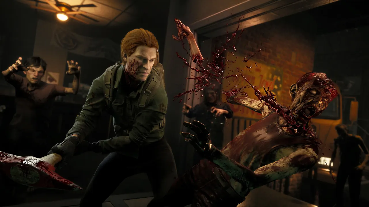 Survivors facing an infected in a gameplay scene from the official No More Room in Hell 2 store page